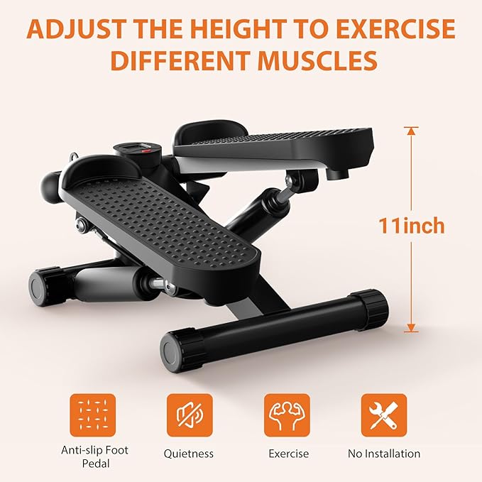 Sweetcrispy Mini Stair Steppers with Resistance Bands for Exercise at Home, Portable Exercise Twist Stepper Machine for Full Body Workout, 265LBS Capacity