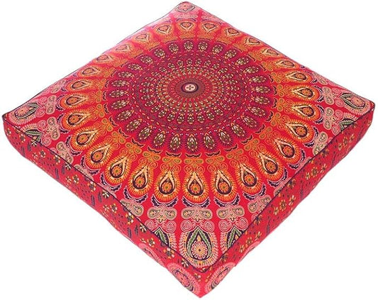 Eyes of India - Mandala Floor Pillow Cover Meditation Cushion Seating Throw Hippie Round Colorful Decorative Bohemian Indian Pouf Ottoman Handmade Cover ONLY (Red, 35" x 35")