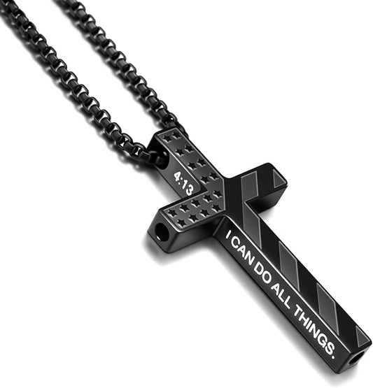 American Flag Cross Breathing Necklace for Women Men Quit Stop Smoking Stainless Steel Inspirational Bible Verse Anxiety Relief Mindfulness Jewelry for Stress Relief Christian Meditation Gift