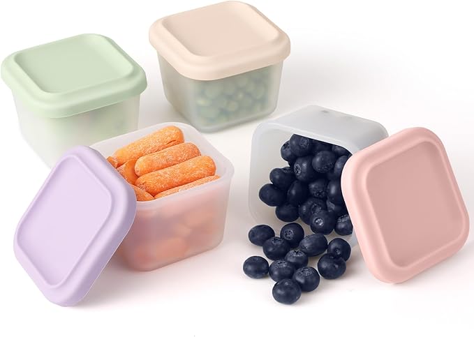 4 Pack 9 oz Silicone Snack Container for Kids, Reusable Silicone Food Storage Containers with Lid, Meal Prep Storage for Fruit, Kids Lunch Box for Travel, Home