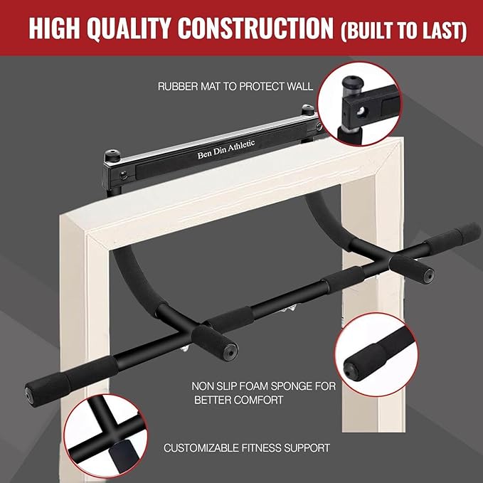 Ben Din Pull Up Bar for Doorway | Sturdy Steel Upper Body Fitness Workout Bar | Strength Training Pull-up Bar | Quick Installation Indoor Chin-Up Bar for Home Gym