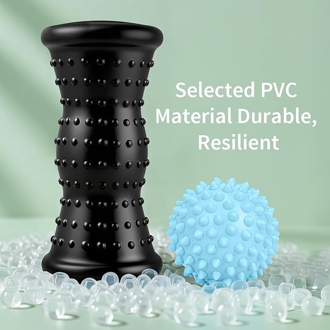 Foot Massager Roller & Massage Lacrosse Ball & Spiky Ball, 3-in-1 Therapy Set for Plantar Fasciitis Relief —Heel Spur, Arch Pain—Back/Neck/Shoulder Trigger Point & Deep Tissue Massage