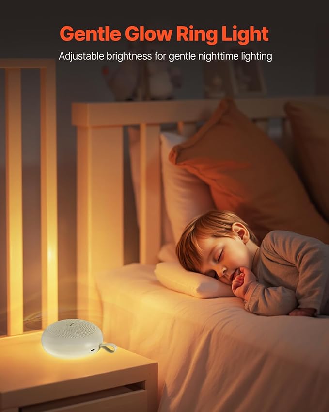 VEVOR Sound Machine, 30 Soothing Sleep Sounds, 3-in-1 Portable and Hangable White Noise Sound Machine with Auto-Off Timer, Soft Ring Light and Memory Function, for Baby, Adults, Home, Office & Travel