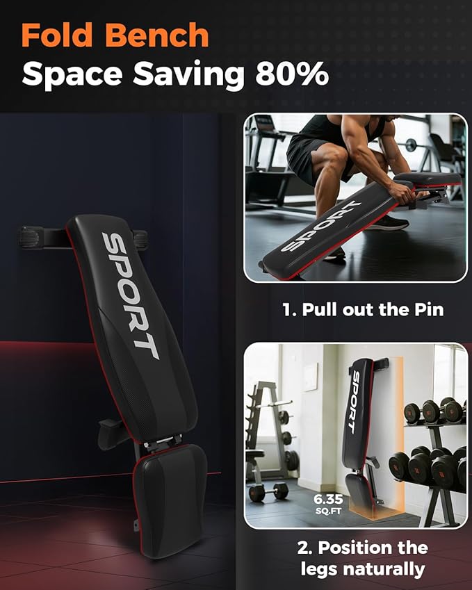 Adjustable Weight Bench for Home Gym, Foldable Workout Bench with 5 Backrests, 660LBS Stable Incline Decline Bench for Full Body Workout, 2 Sec Fast Folding Strength Training Sit Up Bench