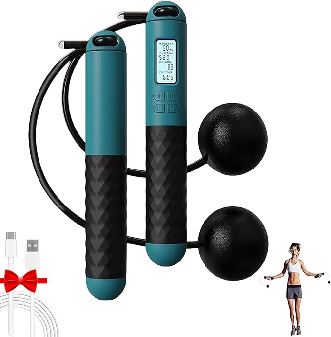 Indicatek Skipping Rope with Counter, Cordless Jump Rope, Smart Weighted Cord with Lcd Display, Adjustable Digital Counting Skipping Tool, Tangle-Free Wireless String for Fitness