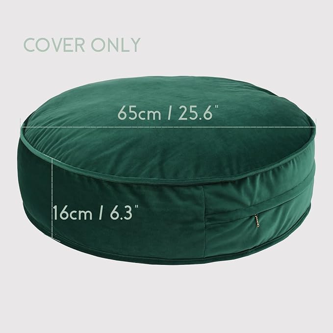 Round Floor Pillow Cover Velvet Throw Seating Pouf Yoga Meditation Cushion Plush Case Reading Room Decor Cover Only (25.6IN, Green)