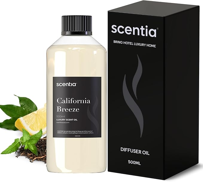 Scentia Hotel Diffuser Oil Inspired by The Delano Beach Club Hotel Scent - 500 mL 16.9 fl oz - Essential Oil Blend Orange, Green Tea & Jasmine for Aromatherapy Diffusers - California Breeze