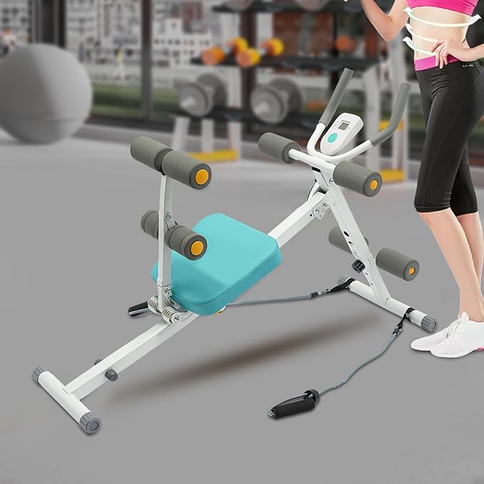 Ab Workout Equipment, Foldable Core Abs Exercise Machine Adjustable Ab Machine Full Body Workout with Resistance Bands & LCD Display for Home Gym