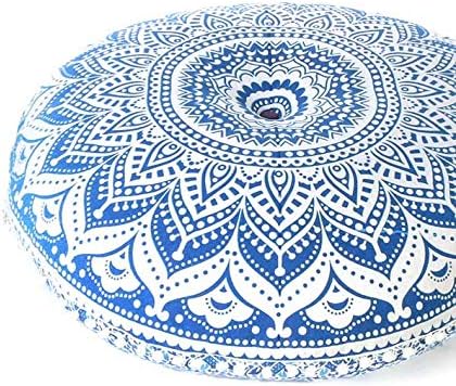 Eyes of India - Mandala Floor Pillow Cover Meditation Cushion Seating Throw Hippie Round Colorful Decorative Bohemian Indian Pouf Ottoman Handmade Cover ONLY (Omb-Blue, 32" x 32")