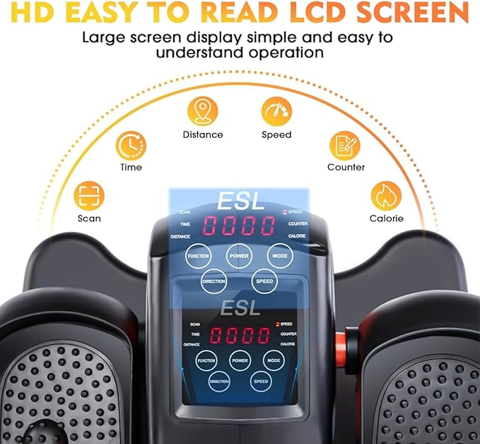 ESL Under Desk Elliptical - Portable Leg Exerciser with Pedal Strap for Seniors, Compact Seated Elliptical with Remote Control, LCD Display Electric Elliptical Trainers for Home