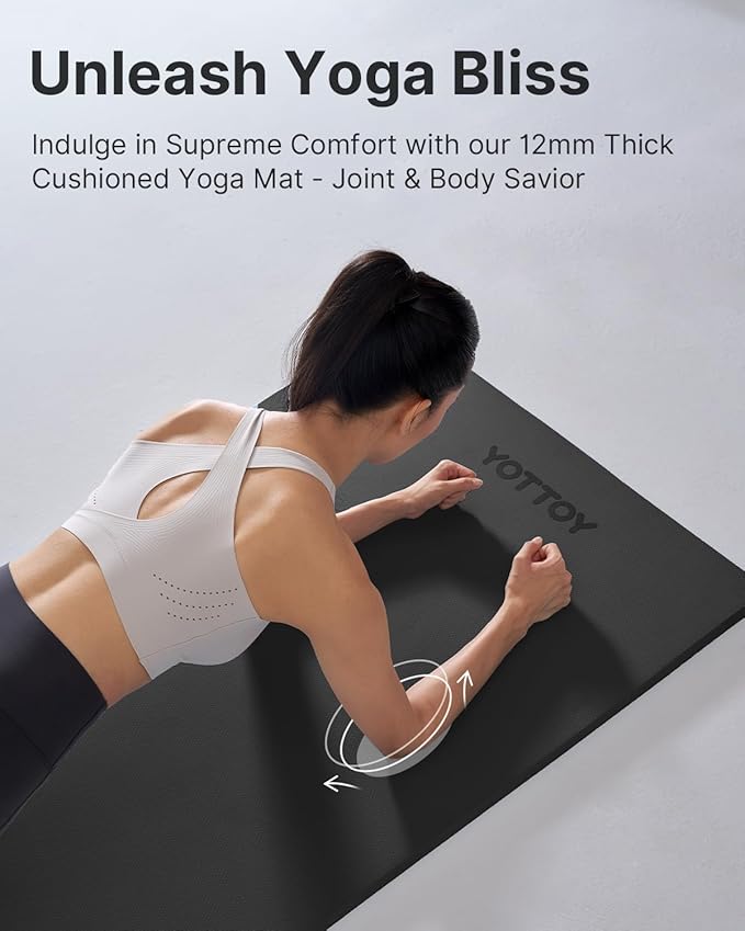YOTTOY Yoga Mat,Extra Thick Yoga Mat (1/2inch),Professional TPE Exercise Mat,Non-Slip Workout Mat for Yoga, Pilates, Fitness, Barefoot Workouts, Home Gym Studio with Strap