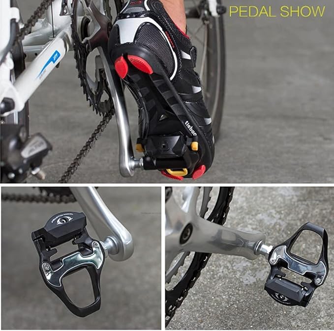 Bike Pedals Road Bike Pedals Ultralight Pedals Compatible with Shimano SPD-SL + Cleat Set + Cleat Covers, 3 in 1