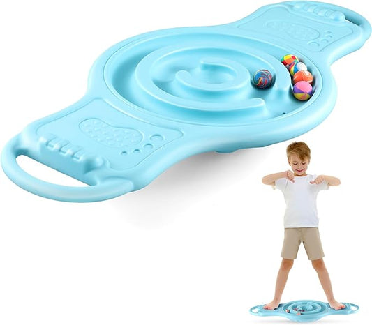 Maze Balance Board for Kids Plastic Wobble Rocker Balance Board with Mini Balls Load 220lb Balance Game with Handles for Toddler Balancing Exercise Equipment Game, 24.5 x 11.8 Inch