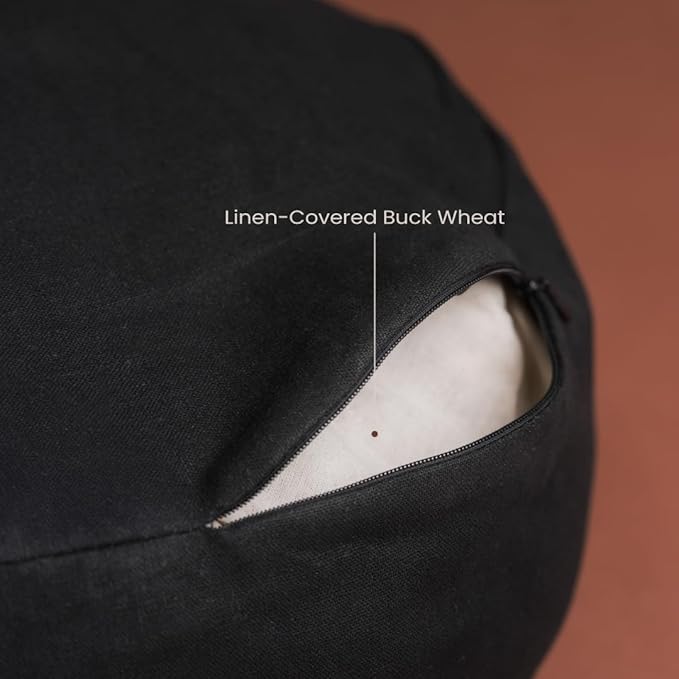 Meditation Cushion - 15" Buckwheat Pillow with Removable Cotton Cover and Carry Handle - Round Floor Cushion for Yoga, Meditation, Pilates, and Floor Sitting - Meditation Pillow by Cuvered