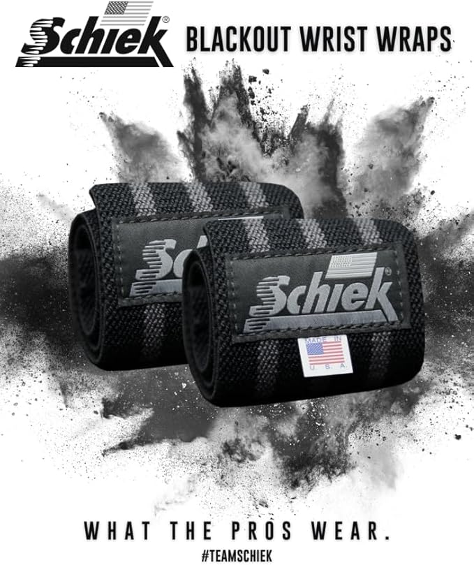 Schiek Sports Heavy Duty Wrist Wraps - Gym Workouts Wrist Support - Black Out Line Wrist Wraps