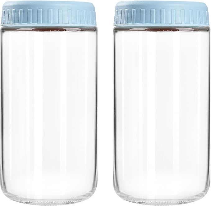 Overnight Oats Containers with Lids, 24oz Glass Jars with Lids 2 pcs, Light Blue, Wide Mouth Mason jars for Salad, Yogurt, Snacks, Meal Prep