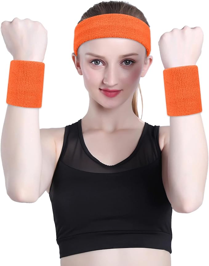 ONUPGO 6 Pieces Sweatbands Set - Sports Headbands Wristbands for Men & Women,Cotton Terry Cloth Sweatband for Tennis,Basketball,Gym,Working Out - Moisture Wicking Elasticity