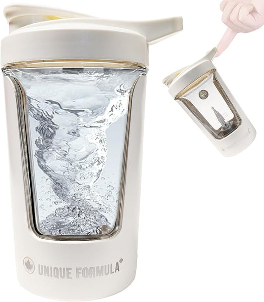 Electric Protein Shaker Bottle – 15oz USB Rechargeable Portable Mixer for Protein Shakes, Smoothies & Pre Workout, Tritan-Safe, BPA-Free, Gym Accessories, leak proof (White)