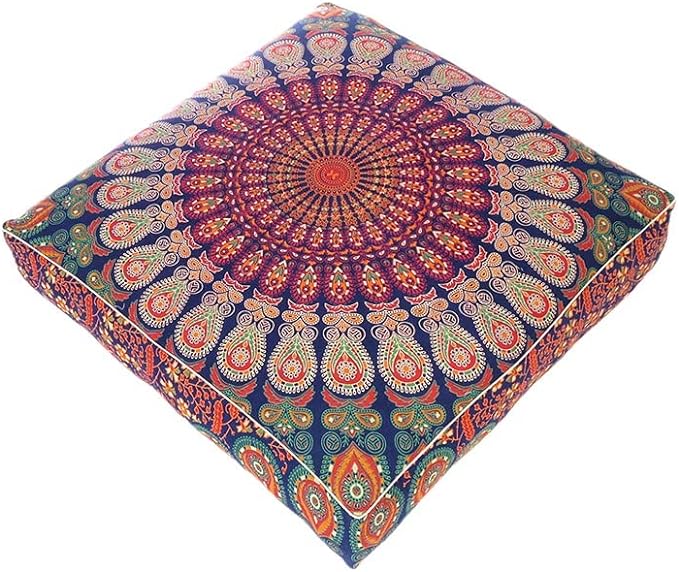 Eyes of India - Mandala Floor Pillow Cover Meditation Cushion Seating Throw Hippie Round Colorful Decorative Bohemian Indian Pouf Ottoman Handmade Cover ONLY (Dark Blue-2, 35" x 35")