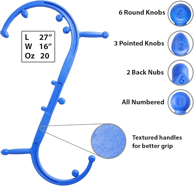 Body Back Buddy Elite Trigger Point Massage Tool, Neck and Back Massager Handheld, Manual Self Massager, Massage Cane, Muscle Knot Remover with Instructions, 2-Pack Bundle (Blue)