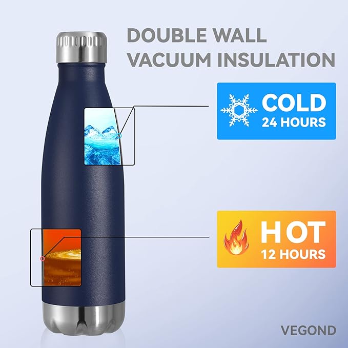 VEGOND 17oz Stainless Steel Water Bottles Bulk, Reusable Metal Sports Water Bottle Keeps Drink Hot and Cold, BPA Free Double Wall Vacuum Cola Shape Insulated Water Bottles for Camping Gym, 8 Pack