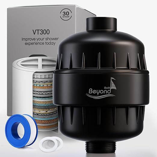 30 Stage Shower Filter Shower Head Filter High Output Softener Reduces Dry Skin Chlorine Odors Black