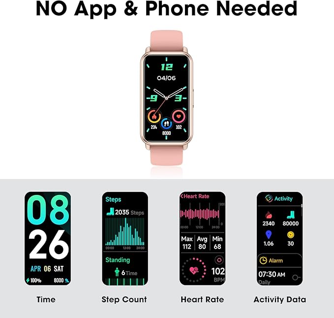 Long Battery Pedometer Watch 14 Days Battery Life, Slim Design No App/Phone Required Fitness Tracker, 50 Meters Waterproof Smart Watch, Heart Rate & Blood Oxygen Monitor Step Counter for Men Women