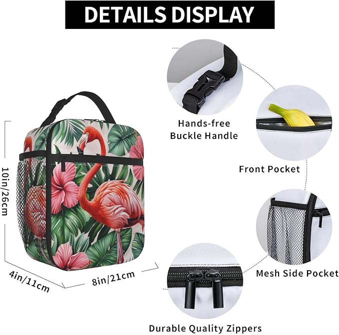 Lunch Box for Women Men,Pink Flamingo Insulated Lunch Box Reusable Portable Lunch Bag Cooler Tote Waterproof Lunch Container for Office Picnic Work Travel Hiking