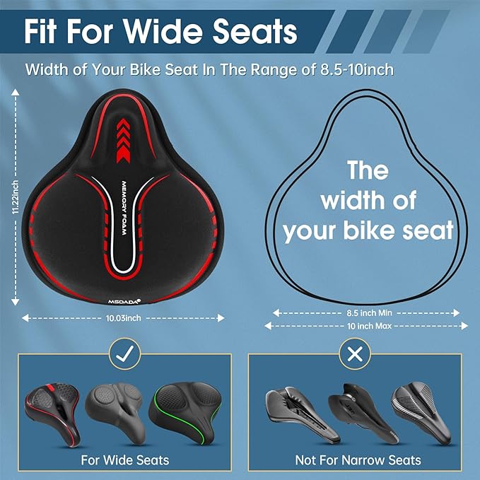 MSDADA New Large Gel Bike Seat Cover, Extra Soft Bike Seat Cushion for Men Women Comfort Wide, Fits Indoor/Outdoor/Exercise Bikes (11.22 inch x 10.03 inch)