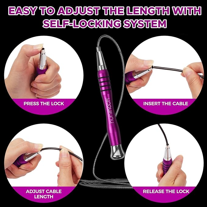 High Speed Jump Rope - Self-Locking No-Screw Design, Weighted Jump Rope, 360° Fast Rotation, Silicone Textured Design, Non-Slip, Includes 2 Speed Ropes Cables for Optimal Fitness Training & More - CrossFit Jump Rope.