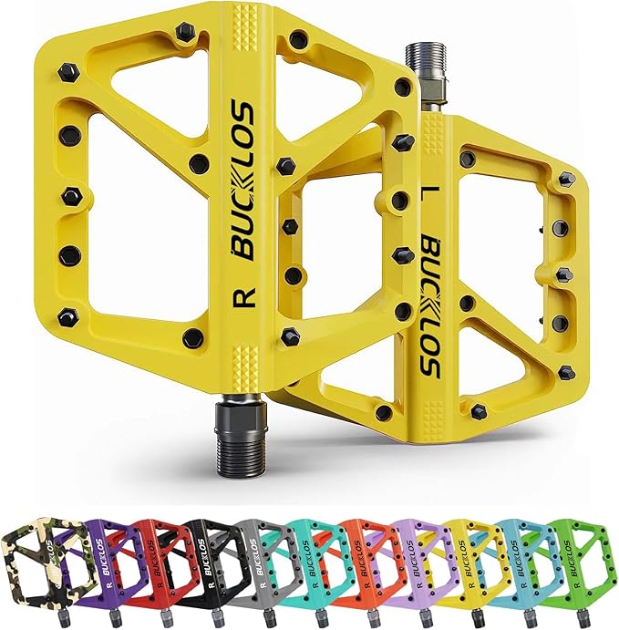 BUCKLOS Mountain Bike Pedals MTB Pedals Flat, Adult Bicycle Road Bike Large Platform Nylon Non-Slip Pedal for Gravel Bike/Hybrid Bike 9/16"