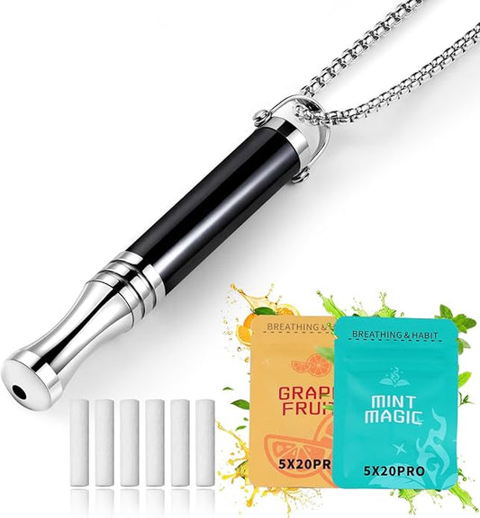 Breathing Necklace, Breathe Free Necklace for Stress Relief, Meditation & Relaxation, Anxiety Necklace Mindful Breathefree Calm Tool with Plant Cores, Natural Switch from Bad Habit