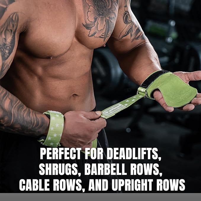 MANUEKLEAR Gym Straps Weight Lifting, Double Leather Lifting Straps for Men Deadlift with Cushion Wrist Loop, Gym Lifting Wrist Wraps for Weightlifting