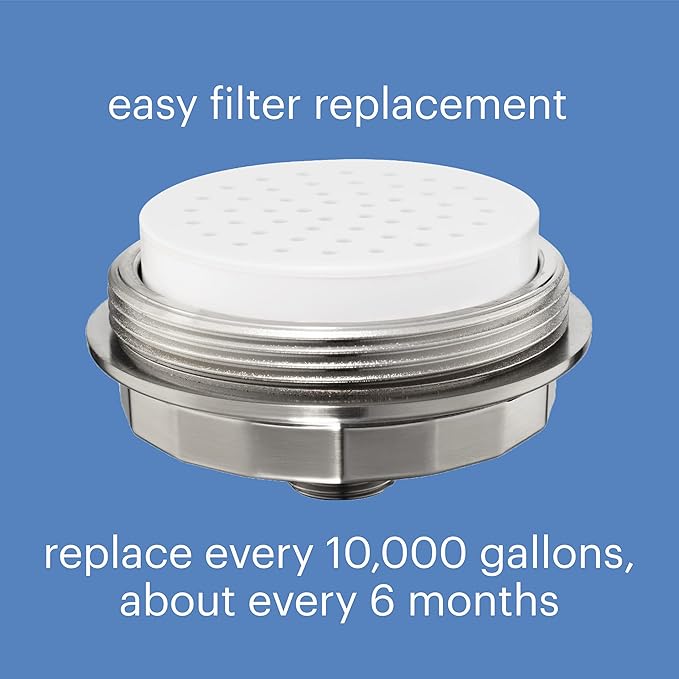 Brondell Shower Filter VivaSpring, Compact Brushed Nickel – High Output, 100% High-Purity KDF Filtration, With FF-30 Filter Cartridge, Filtered Shower Water for Healthier Skin & Hair