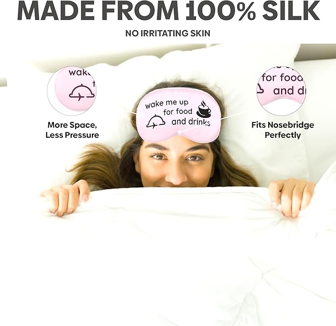 VITYA Pink Do Not Disturb/Wake Me Up Double-Sided Silk Sleep Mask for Women/Men | Sleep Mask Light Blocking | Soft Breathable Sleep Eye Mask for Traveling on Airplane | Eye Mask with Elastic Strap