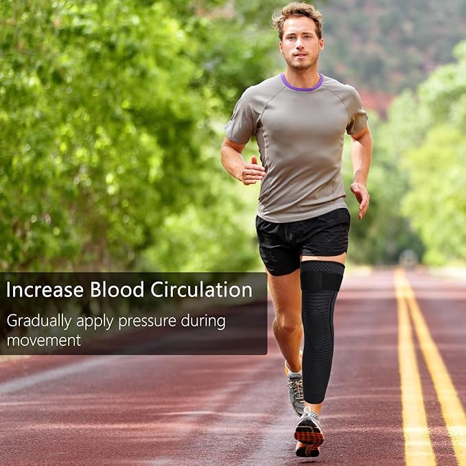 Full Leg Compression Sleeves 2 Pack Long Knee Support for Men and Women for ACJ, Meniscus Tear, Arthritis