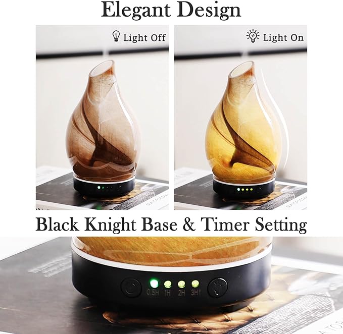 Porseme 150ml Essential Oil Diffuser Glass Color Changing Aroma Air Diffusers Aromatherapy Ultrasonic Cool Mist Humidifier 6 Running Hours Waterless Auto-Off for Sleeping Yoga Office Spa (mini Desert)