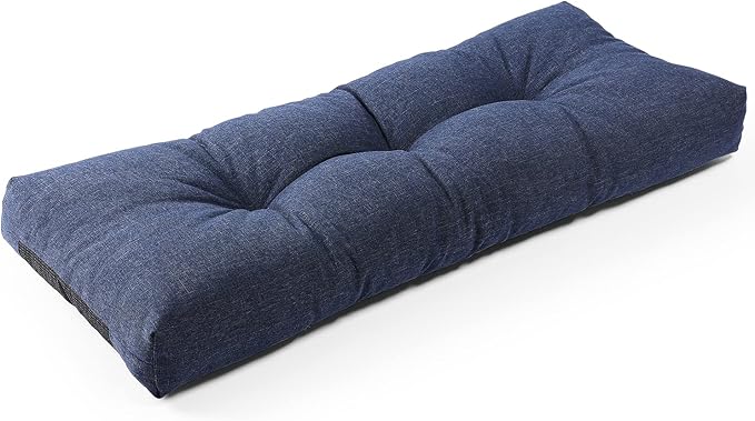 SUNROX LokGrip Non Slip Tufted Memory Foam Bench Cushion, FadeShield Water Resistant Durable Thicken Outdoor/Indoor Bench Seat Pads 42x16x4 inch, Heather Indigo