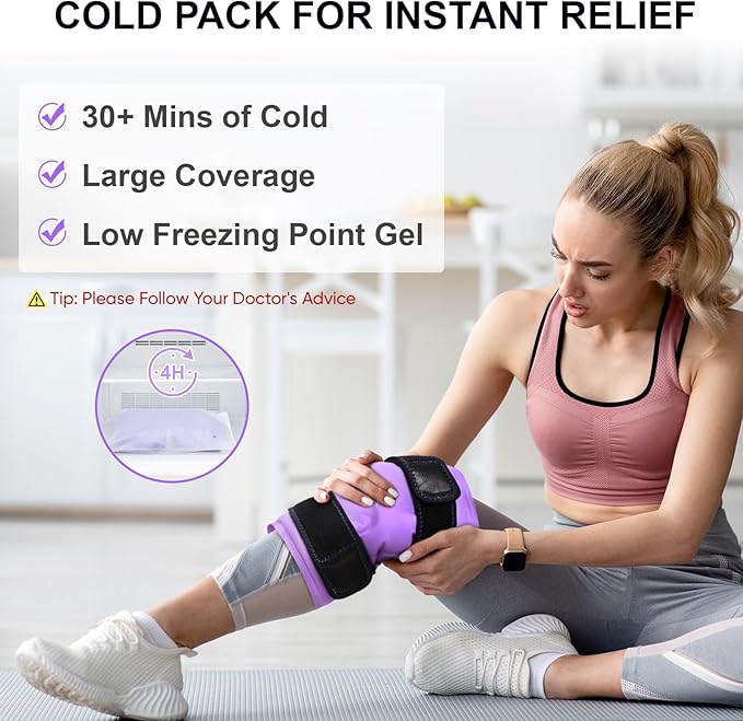 APEXUP Ice Pack for Knee Pain Relief, Large Reusable Wrap After Surgery, Flexible Gel Cold Pack for Injuries, Pain Relief for Back, Shoulder, Elbow, Ankle and Leg (Purple, L, 2PK)