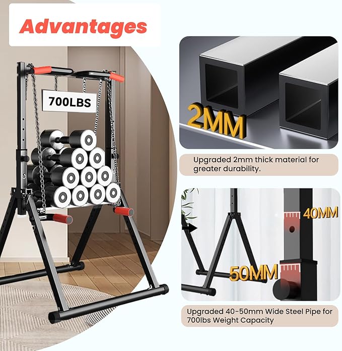 DOBESTS Foldable Power Tower Pull Up Bar Dip Station Adjustable Multifunction Workout Pull Up Tower Station Gym Strength Training Equipment for Home Outdoor, Triangular Legs, Support 700lbs