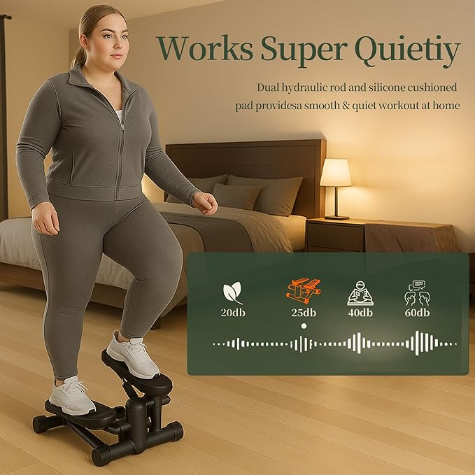 Mini Stair Steppers with Resistance Bands for Exercise at Home, Portable Exercise Twist Stepper Machine for Full Body Workout, Hydraulic Fitness Stepper with LCD Monitor,Black