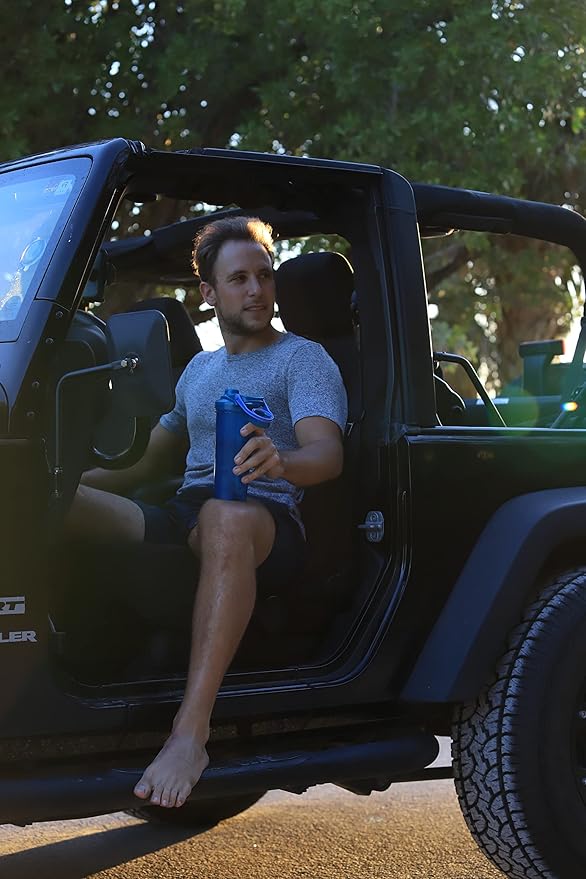 BluePeak Protein Shaker Bottle 28 oz with Twist Cap, Strong Loop Top, BPA Free, Dishwasher Safe, Shaker Balls Included - On-The-Go Large Protein Shakers (3 Pack - Red, Blue, Gray)