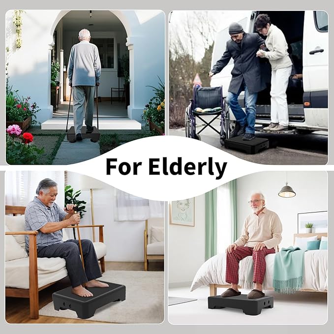 Adjustable Step Stool for Adults, Toddler Step Stools, 600 LBS Capacity Non-Slip Safety Step Platform for Elderly, Portable Stair Assist for Cars, Bedside, Kitchen, and Shower, Black