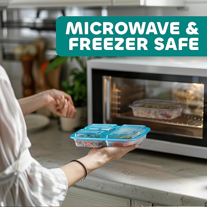 Food Storage Containers With Lids - (24 Pack-32 Oz) 12- 3 Compartment Meal Prep Containers Reusable Or Disposable & 12- Single Food Storage Bento Boxes, Bpa Free, Microwave, Freezer, Dishwasher Safe