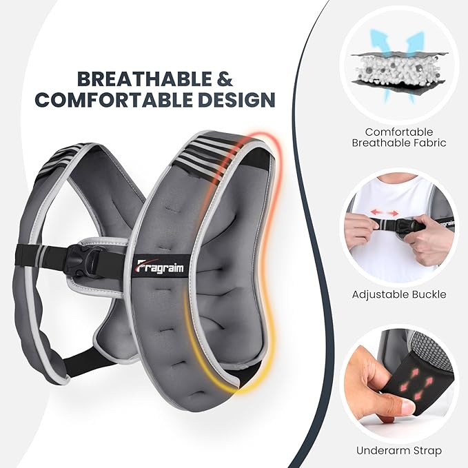 Fragraim Weighted Vest for Women Men - 8lb/10lb/12lb/16lb/22lb/25lb/30lb Weight Vest with Reflective Stripe, Detachable Phone Pouch, Ideal for Walking, Strength Training, Running, Workout, Cardio