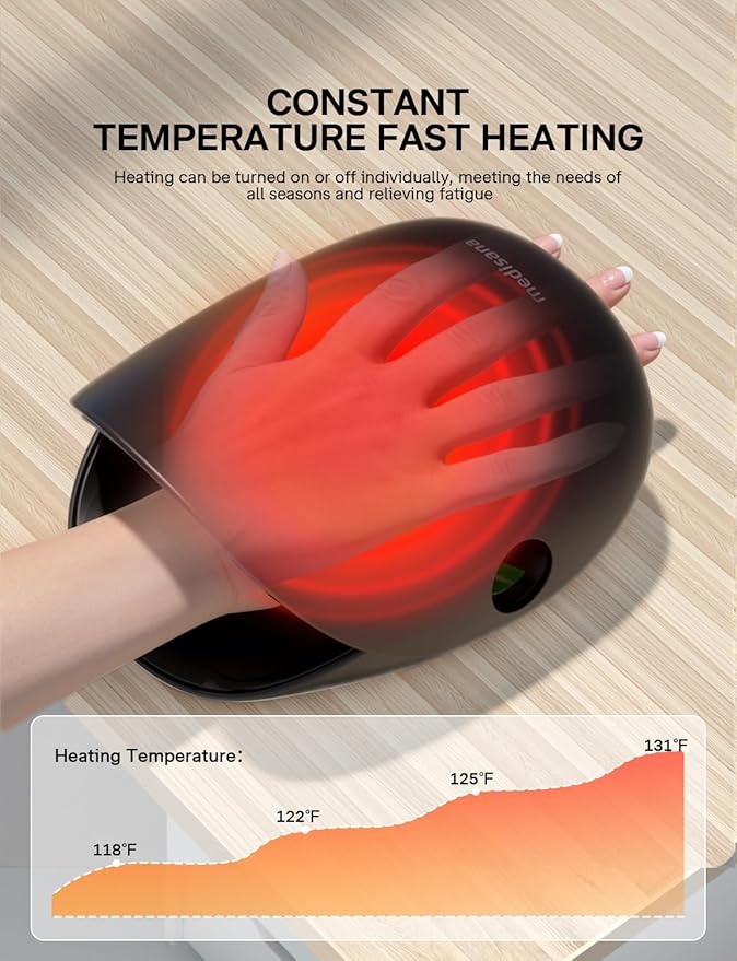 Hand Massager with Heat and Compression, Cordless Hand Massager for Arthritis and Carpal Tunnel Relief, Knuckle Stretching Massage, Personalized Birthday Gifts for Women/Men-Black