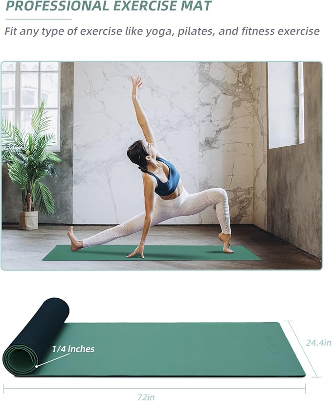 COOLMOON Yoga Mat Non Slip, Anti-Tear 1/4 Thick TPE Yoga Mats for Women and Men, 72"x24" Exercise & Fitness Mat with Carrying Strap, Workout Mats for Yoga, Pilates and Floor Exercise