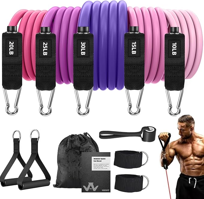 WHATAFIT Resistance Bands, Exercise Bands,Resistance Bands for Working Out, Work Out Bands with Handles for Men and Women Fitness, Strength Training Home Gym Equipment