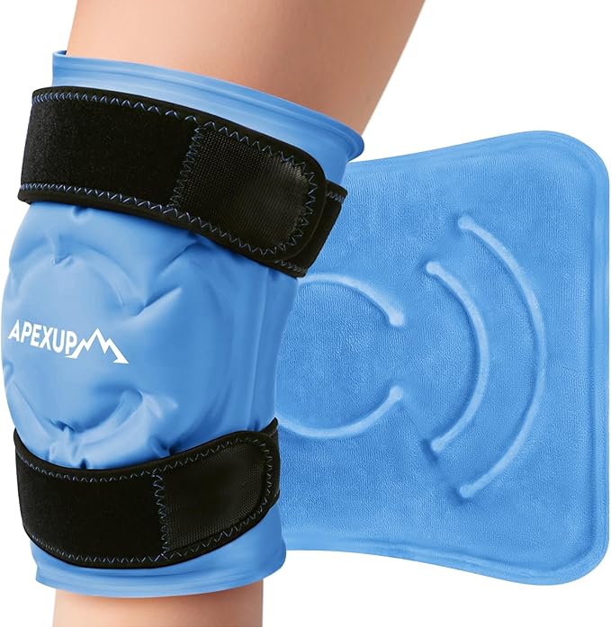 APEXUP Ice Pack for Knee Pain Relief, Large Reusable Wrap After Surgery, Flexible Gel Cold Pack for Injuries, Pain Relief for Back, Shoulder, Elbow, Ankle and Leg (Blue, L, 1PK)