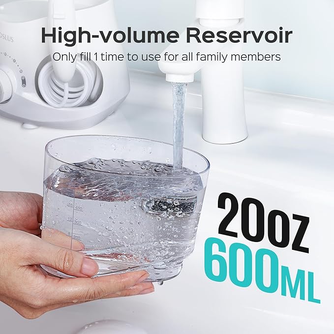 COSLUS Electric Water Flosser for Teeth: Professional Dental Pick for Orthodontic, Sensitive Gums, Braces - 12 Pressure Settings & 5 Multi-Functional Tips for Multiple Users, Home Use, White, E1